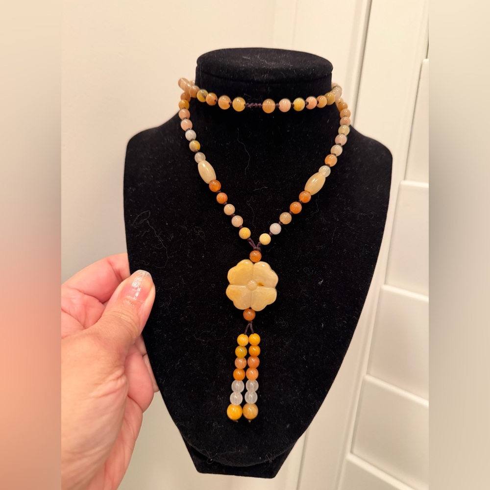 yellow jade orange aventurine Beaded Necklace